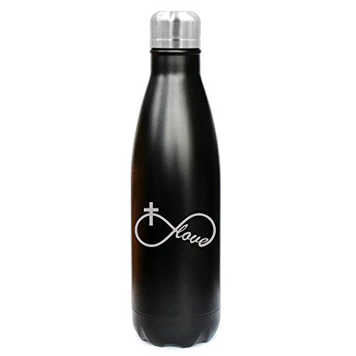 17 oz. Double Wall Vacuum Insulated Stainless Steel Water Bottle Travel Mug Cup Infinity Love Cross Christian (Black)