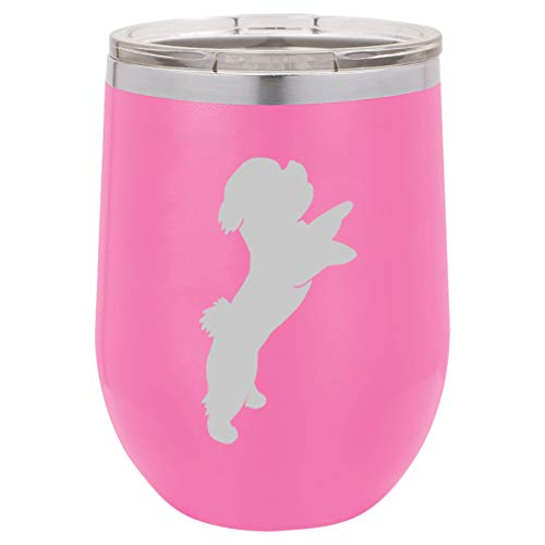 12 oz Double Wall Vacuum Insulated Stainless Steel Stemless Wine Tumbler Glass Coffee Travel Mug With Lid Bichon Frise (Hot-Pink)