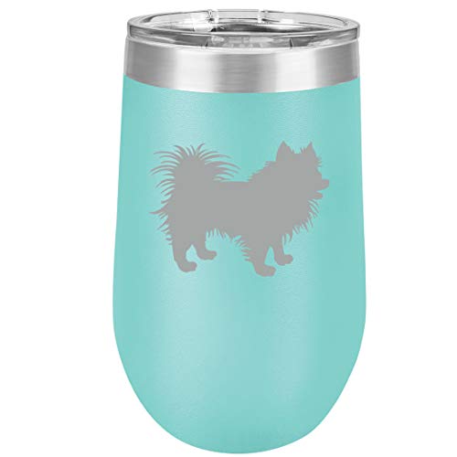 16 oz Double Wall Vacuum Insulated Stainless Steel Stemless Wine Tumbler Glass Coffee Travel Mug With Lid Pomeranian (Teal)