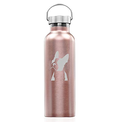 Rose Gold Double Wall Vacuum Insulated Stainless Steel Tumbler Travel Mug Boston Terrier Face (25 oz Water Bottle)