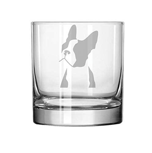 11 oz Rocks Whiskey Highball Boston Terrier Face