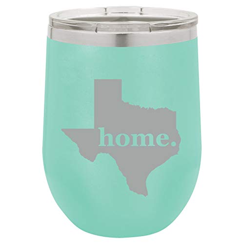 12 oz Double Wall Vacuum Insulated Stainless Steel Stemless Wine Tumbler Glass Coffee Travel Mug With Lid Texas Home (Teal)