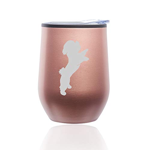 Stemless Wine Tumbler Coffee Travel Mug Glass With Lid Bichon Frise (Rose Gold)