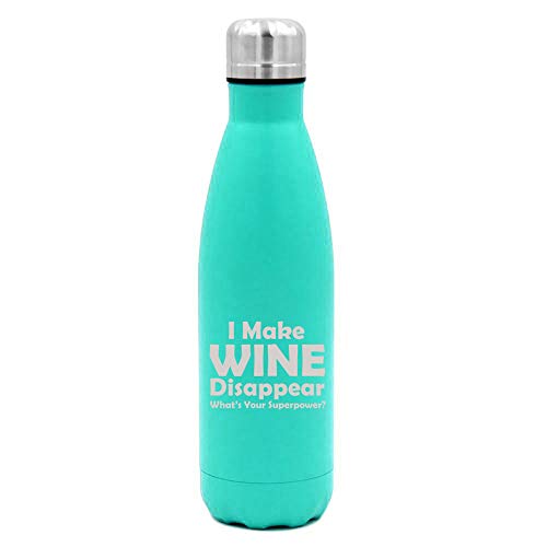 17 oz. Double Wall Vacuum Insulated Stainless Steel Water Bottle Travel Mug Cup Funny I Make Wine Disappear What's Your Superpower (Light-Blue)