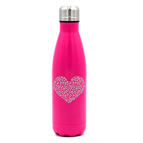 MIP Brand 17 oz. Double Wall Vacuum Insulated Stainless Steel Water Bottle Travel Mug Cup Leopard Print Love Heart (Pink)