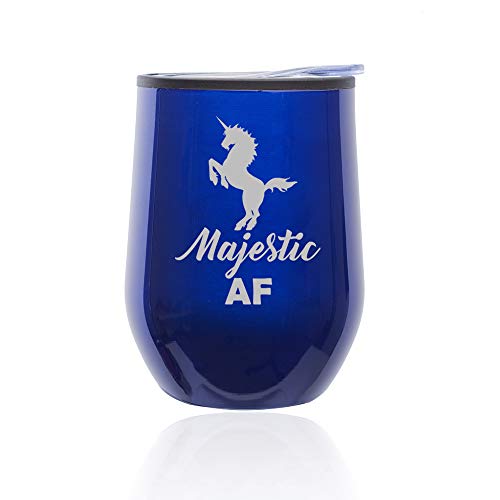 Stemless Wine Tumbler Coffee Travel Mug Glass With Lid Majestic AF Unicorn (Blue)