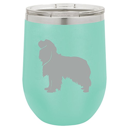 12 oz Double Wall Vacuum Insulated Stainless Steel Stemless Wine Tumbler Glass Coffee Travel Mug With Lid Cavalier King Charles Spaniel (Teal)