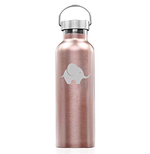 Rose Gold Double Wall Vacuum Insulated Stainless Steel Tumbler Travel Mug Baby Elephant (25 oz Water Bottle)