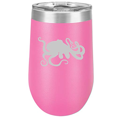 16 oz Double Wall Vacuum Insulated Stainless Steel Stemless Wine Tumbler Glass Coffee Travel Mug With Lid Octopus And Tentacles (Hot Pink)