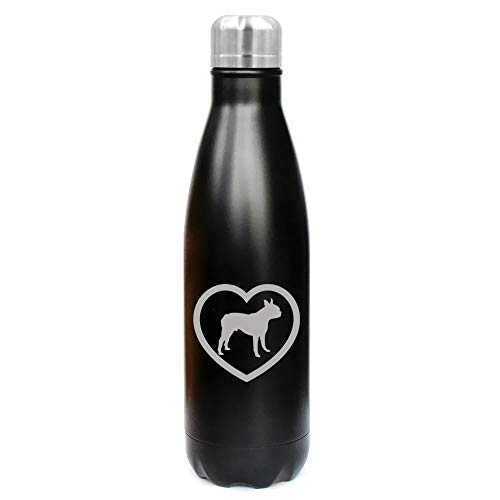MIP Brand 17 oz. Double Wall Vacuum Insulated Stainless Steel Water Bottle Travel Mug Cup Boston Terrier Heart (Black)