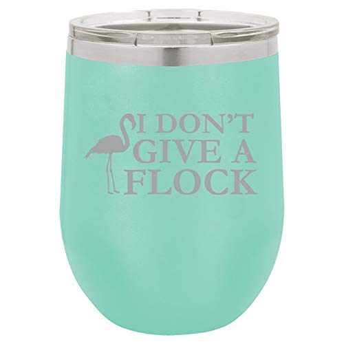 12 oz Double Wall Vacuum Insulated Stainless Steel Stemless Wine Tumbler Glass Coffee Travel Mug With Lid I Don't Give A Flock Flamingo Funny (Teal)