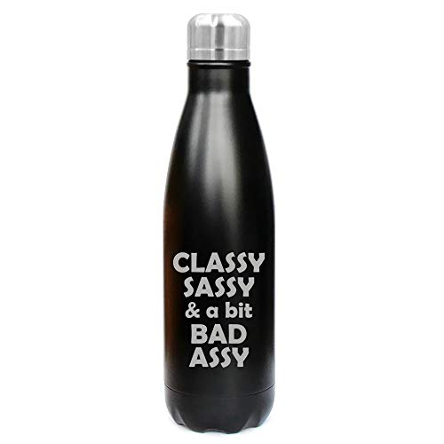 MIP Brand 17 oz. Double Wall Vacuum Insulated Stainless Steel Water Bottle Travel Mug Cup Classy Sassy and A Bit Bad Assy (Black)