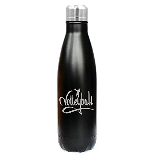 17 oz. Double Wall Vacuum Insulated Stainless Steel Water Bottle Travel Mug Cup Volleyball Calligraphy (Black)