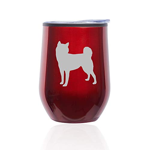 Stemless Wine Tumbler Coffee Travel Mug Glass With Lid Shiba Inu (Red)
