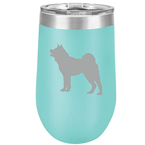 16 oz Double Wall Vacuum Insulated Stainless Steel Stemless Wine Tumbler Glass Coffee Travel Mug With Lid Akita (Teal)