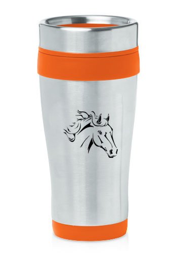 Orange 16oz Insulated Stainless Steel Travel Mug Z1061 Horse Head