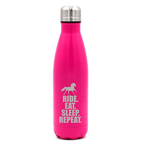 17 oz. Double Wall Vacuum Insulated Stainless Steel Water Bottle Travel Mug Cup Horse Ride Eat Sleep Repeat (Pink)