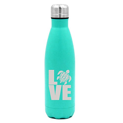 17 oz. Double Wall Vacuum Insulated Stainless Steel Water Bottle Travel Mug Cup Love Sea Turtle (Light-Blue)