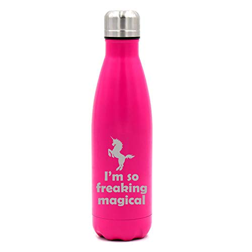 MIP Brand 17 oz. Double Wall Vacuum Insulated Stainless Steel Water Bottle Travel Mug Cup I'm So Freaking Magical Unicorn (Pink)