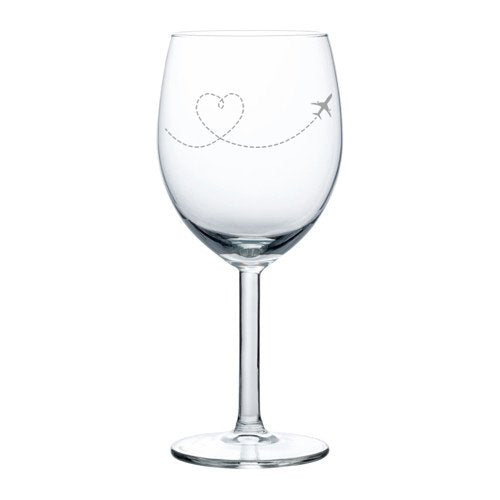 Wine Glass Goblet Heart Love Travel Airplane (10 oz)