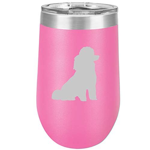 16 oz Double Wall Vacuum Insulated Stainless Steel Stemless Wine Tumbler Glass Coffee Travel Mug With Lid Miniature Poodle Toy Poodle (Hot Pink)
