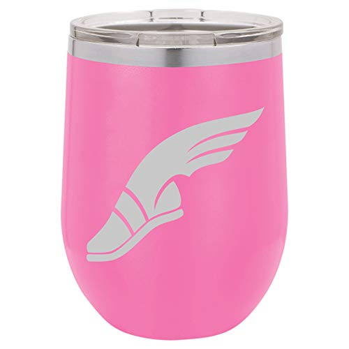 12 oz Double Wall Vacuum Insulated Stainless Steel Stemless Wine Tumbler Glass Coffee Travel Mug With Lid Track & Field Wing Shoe (Hot-Pink)