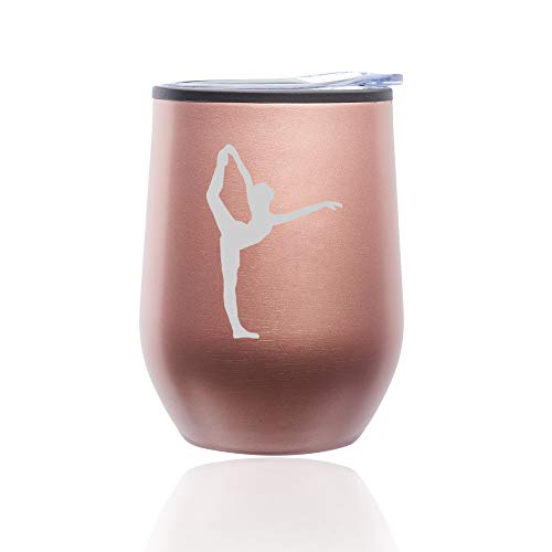 Stemless Wine Tumbler Coffee Travel Mug Glass With Lid Dancer Gymnastics (Rose Gold)