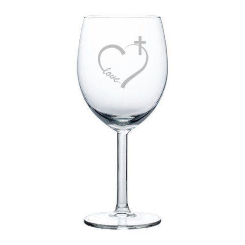 Wine Glass Goblet Love Heart Cross Christian (10 oz)