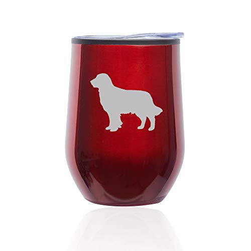 Stemless Wine Tumbler Coffee Travel Mug Glass With Lid Golden Retriever (Red)