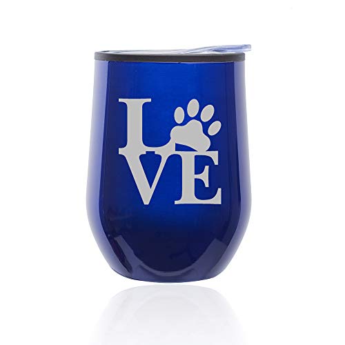 Stemless Wine Tumbler Coffee Travel Mug Glass With Lid Love Paw Print