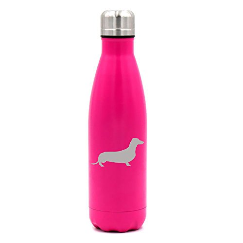 17 oz. Double Wall Vacuum Insulated Stainless Steel Water Bottle Travel Mug Cup Dachshund (Pink)