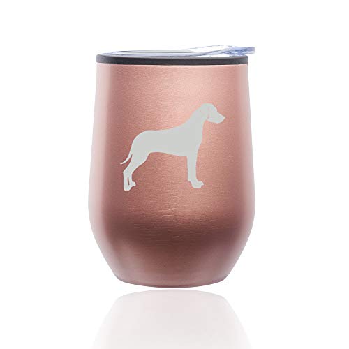 Stemless Wine Tumbler Coffee Travel Mug Glass With Lid Rhodesian Ridgeback (Rose Gold)