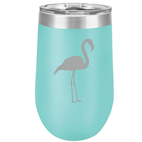 16 oz Double Wall Vacuum Insulated Stainless Steel Stemless Wine Tumbler Glass Coffee Travel Mug With Lid Flamingo (Teal)
