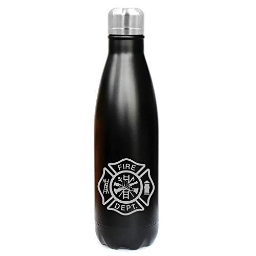 MIP Brand 17 oz. Double Wall Vacuum Insulated Stainless Steel Water Bottle Travel Mug Cup Fire Department Maltese Cross (Black)