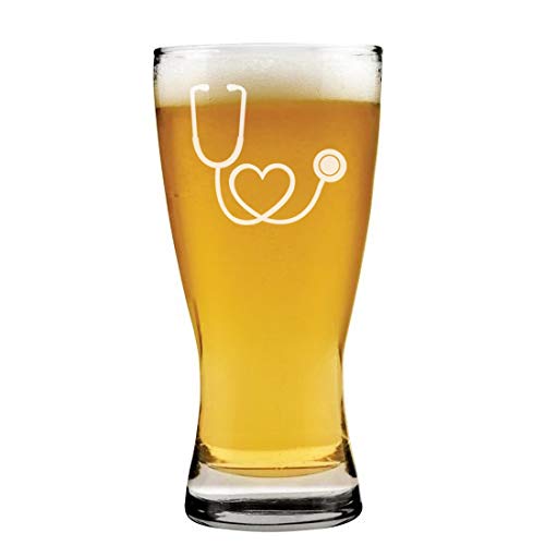 15 oz Beer Pilsner Glass Heart Stethoscope Nurse