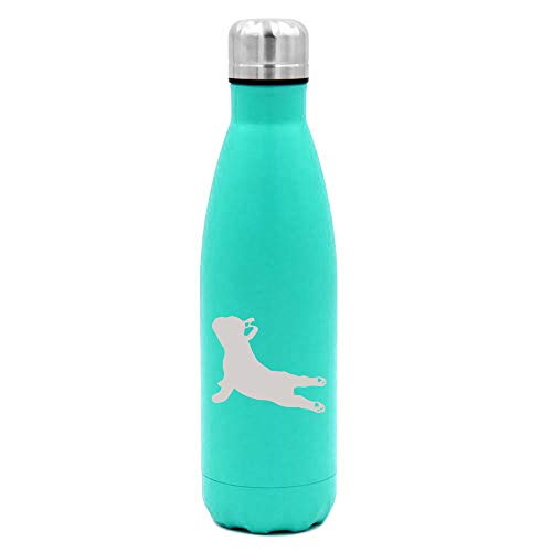 MIP Brand 17 oz. Double Wall Vacuum Insulated Stainless Steel Water Bottle Travel Mug Cup French Bulldog Yoga (Light-Blue)