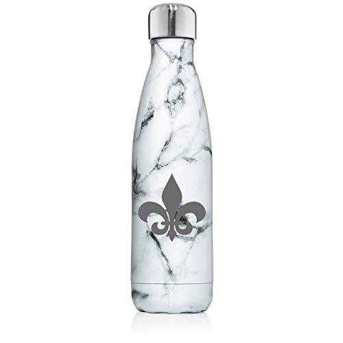 17 oz. Double Wall Vacuum Insulated Stainless Steel Water Bottle Travel Mug Cup Fleur-De-Lis (Black White Marble)