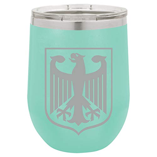 12 oz Double Wall Vacuum Insulated Stainless Steel Stemless Wine Tumbler Glass Coffee Travel Mug With Lid Coat Of Arms Of Germany German Eagle (Teal)