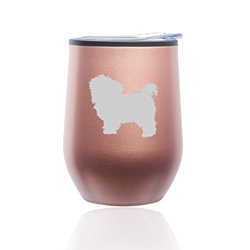 Stemless Wine Tumbler Coffee Travel Mug Glass With Lid Maltese (Rose Gold)