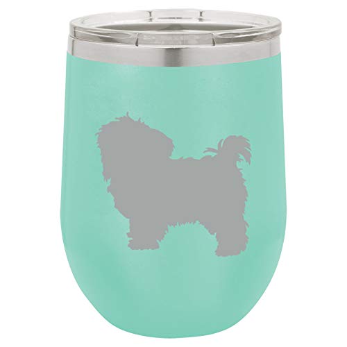 12 oz Double Wall Vacuum Insulated Stainless Steel Stemless Wine Tumbler Glass Coffee Travel Mug With Lid Maltese (Teal)