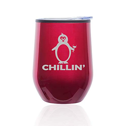 Stemless Wine Tumbler Coffee Travel Mug Glass With Lid Chillin' Penguin Funny (Fuchsia)