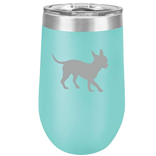 16 oz Double Wall Vacuum Insulated Stainless Steel Stemless Wine Tumbler Glass Coffee Travel Mug With Lid Chihuahua (Teal)