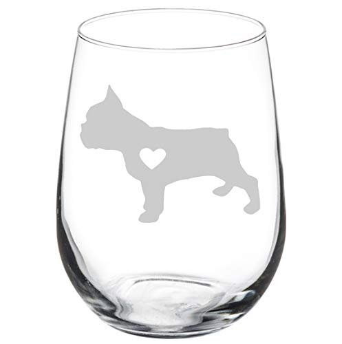 Wine Glass Goblet Cute Frenchie French Bulldog With Heart (17 oz Stemless)