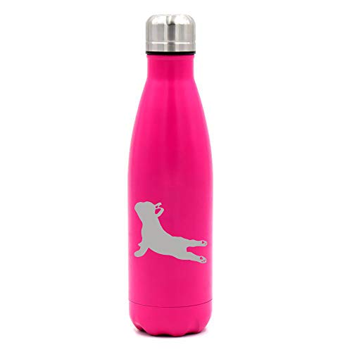 MIP Brand 17 oz. Double Wall Vacuum Insulated Stainless Steel Water Bottle Travel Mug Cup French Bulldog Yoga (Pink)