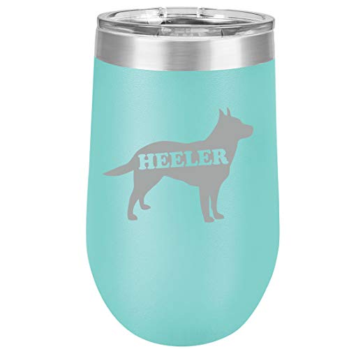 16 oz Double Wall Vacuum Insulated Stainless Steel Stemless Wine Tumbler Glass Coffee Travel Mug With Lid Australian Cattle Dog HEELER (Teal)