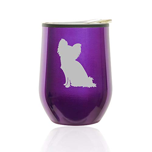 Stemless Wine Tumbler Coffee Travel Mug Glass With Lid Papillon (Royal Purple)