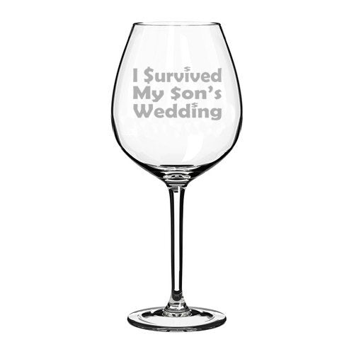 20 oz Jumbo Wine Glass Funny Mother Father of the Groom I survived my son's wedding,MIP