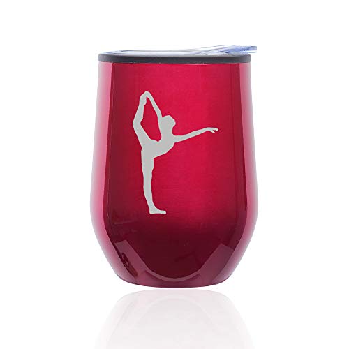 Stemless Wine Tumbler Coffee Travel Mug Glass With Lid Dancer Gymnastics (Fuchsia)