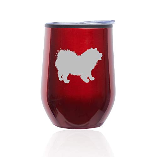 Stemless Wine Tumbler Coffee Travel Mug Glass With Lid Chow Chow (Red)