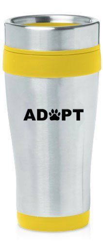 Yellow 16oz Insulated Stainless Steel Travel Mug Z785 Adopt Paw Print